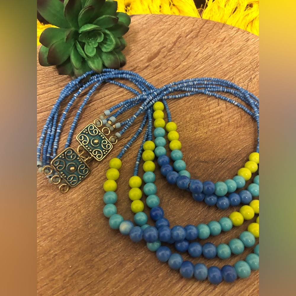 Blue and green beaded necklace